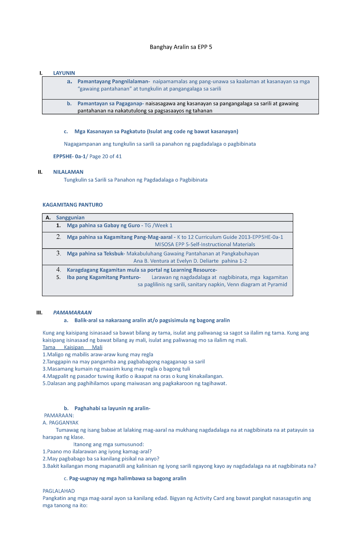 Banghay Aralin Sa EPP 5 - PE5PF-Ib-h-18 - Banghay Aralin Sa EPP 5 I ...