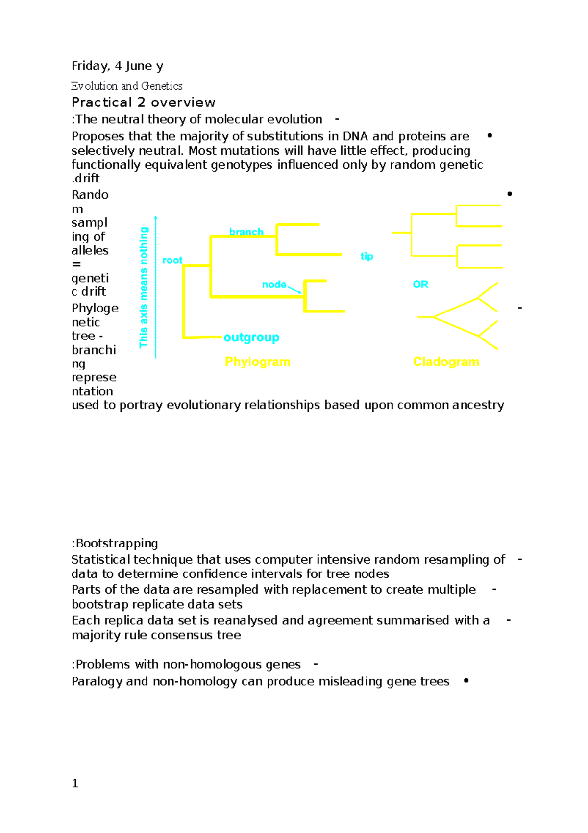 E&G practical 2 overview - Friday, 4 June y Evolution and Genetics ...