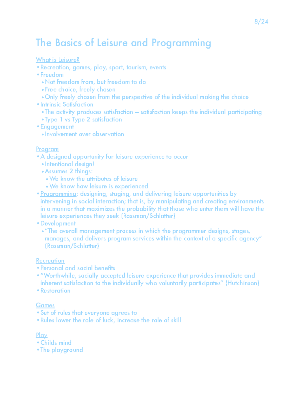 The Basics of Leisure and Programming - Studocu