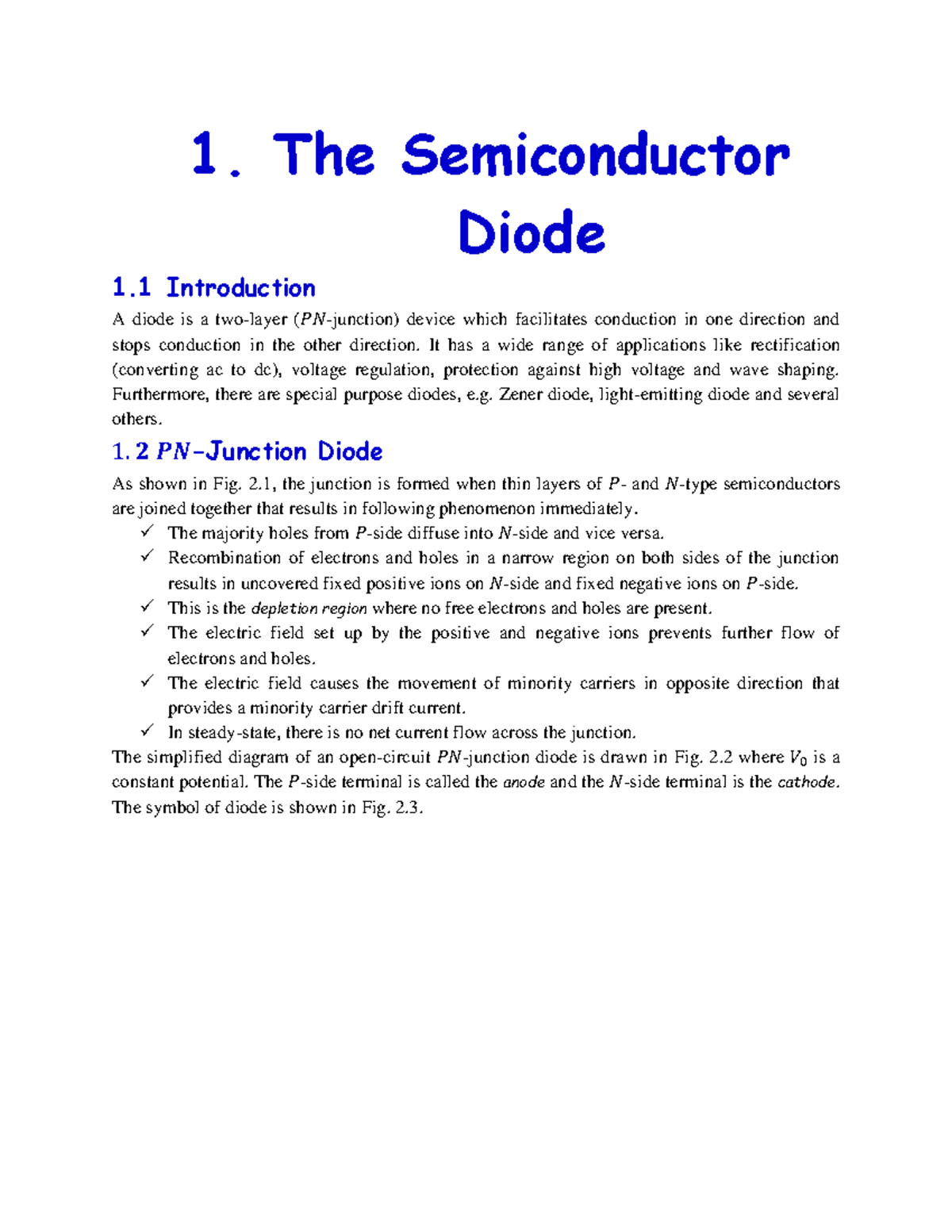 Lecture 1 - 1. The Semiconductor Diode 1 Introduction A Diode Is A Two ...