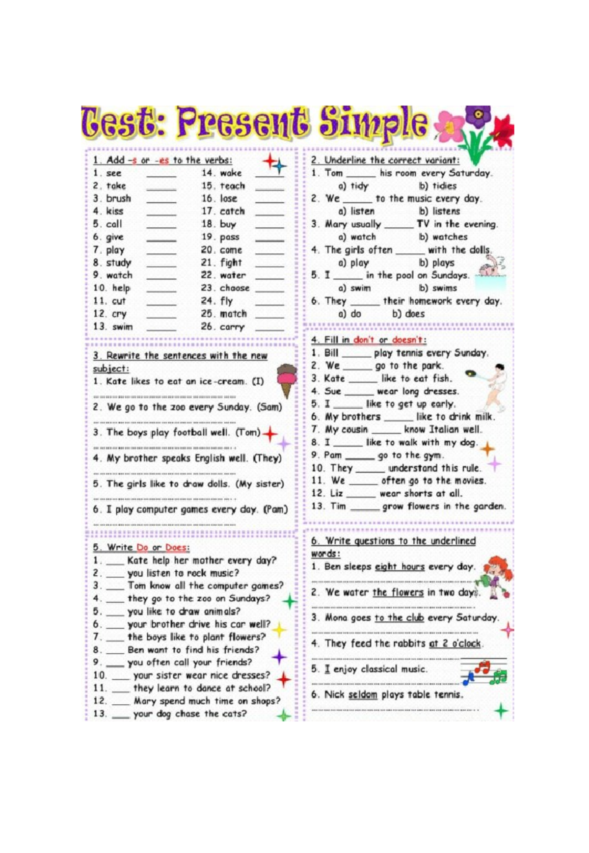 TA 4,6 - just for download - Test: Present Simple 1. Add or to the ...