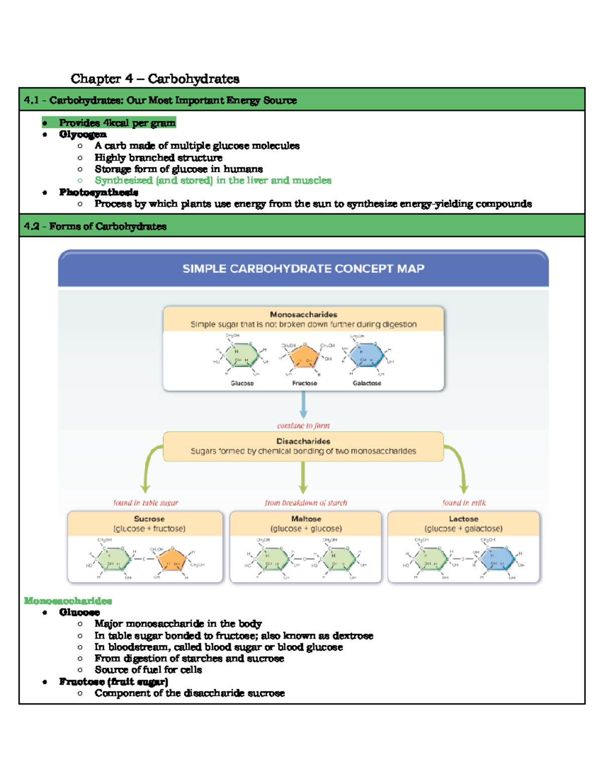 BIO 112 Chapter 4 Notes - Carbohydrates - Chapter 4 – Carbohydrates 4 ...