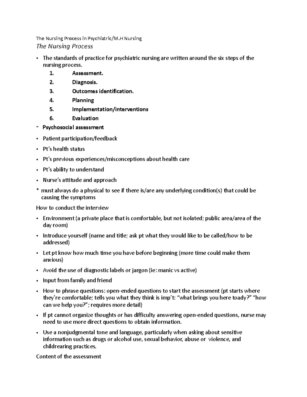 Mental Health 2:3 - Beauvais's class - The Nursing Process in ...