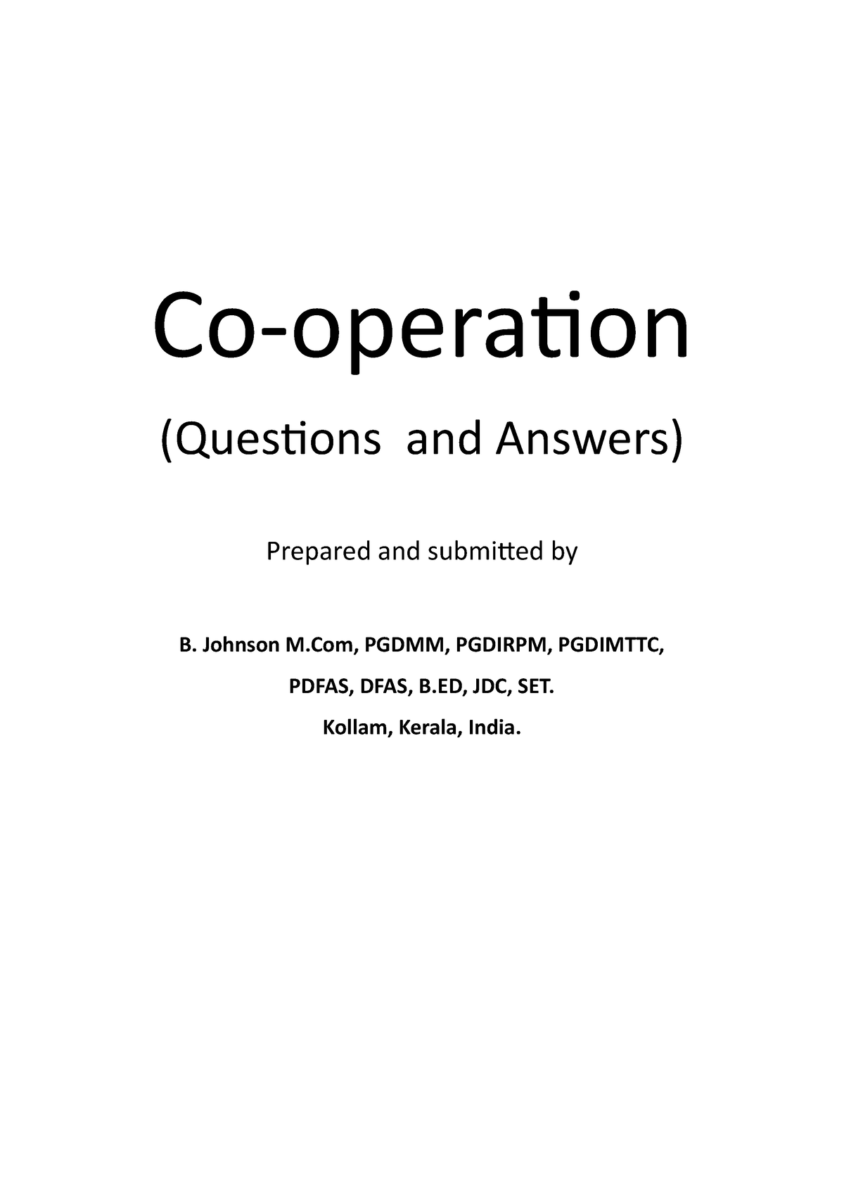 B.com (cooperation) Chapter 1 Introduction Section A - Co-operation ...