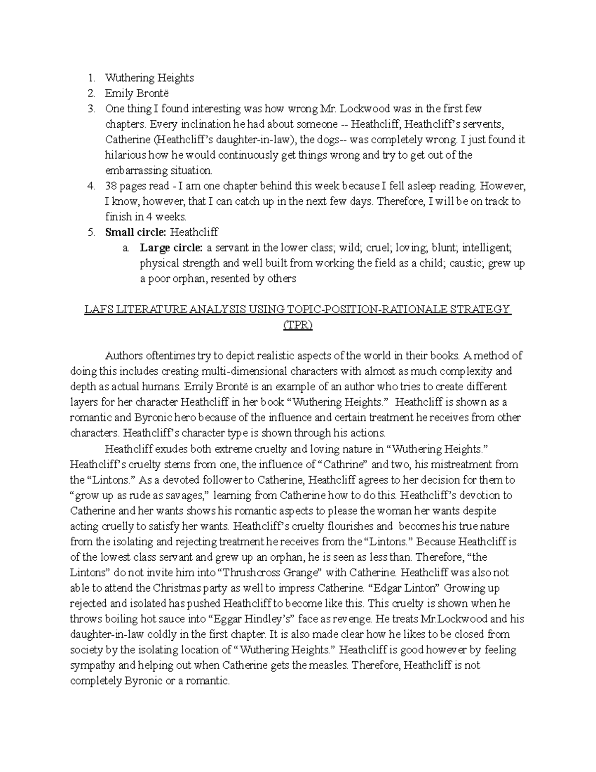 Read a Classic Follow Up #1 Character Analysis - Wuthering Heights ...