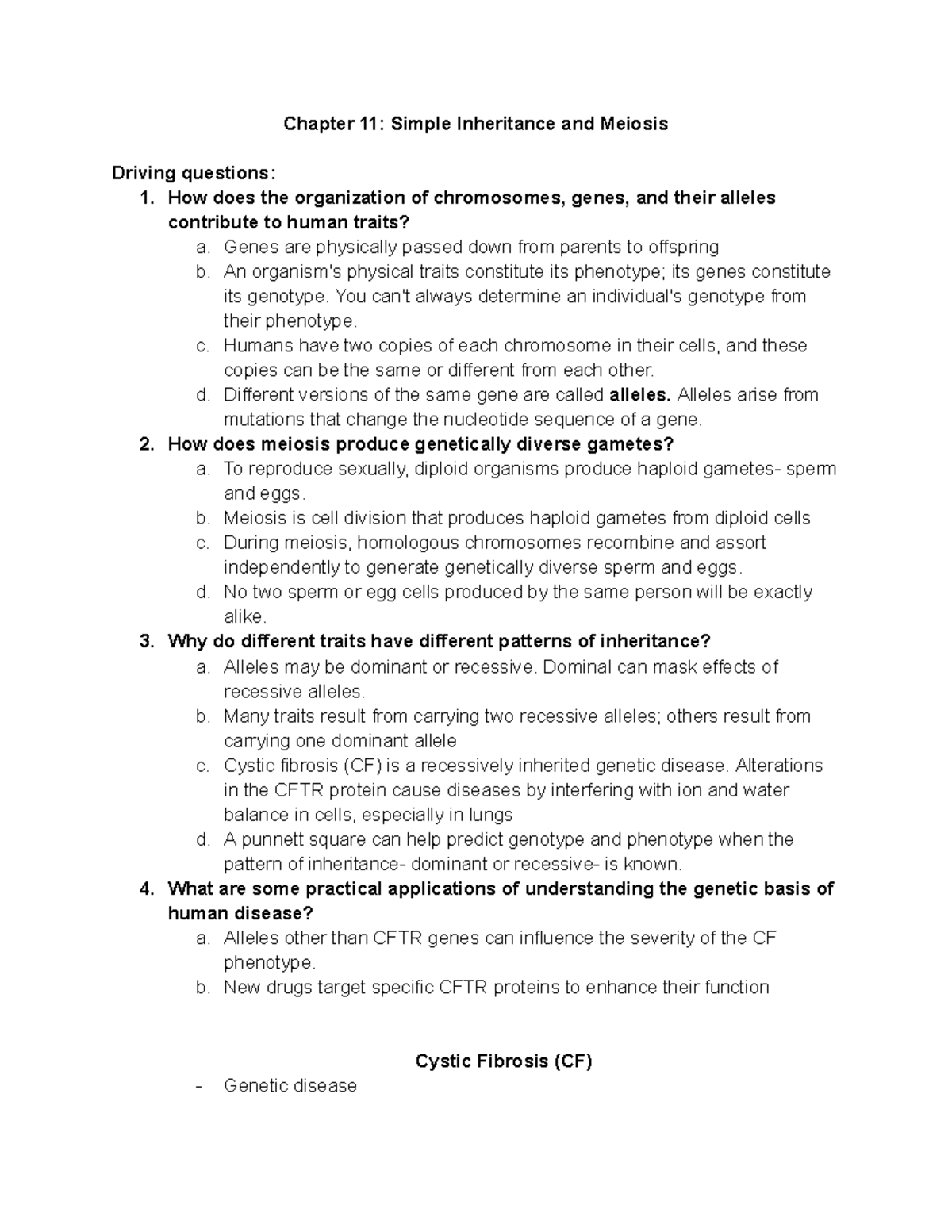 Bio 1000 chapter 11 Simple inheritance and Meiosis - Chapter 11: Simple ...