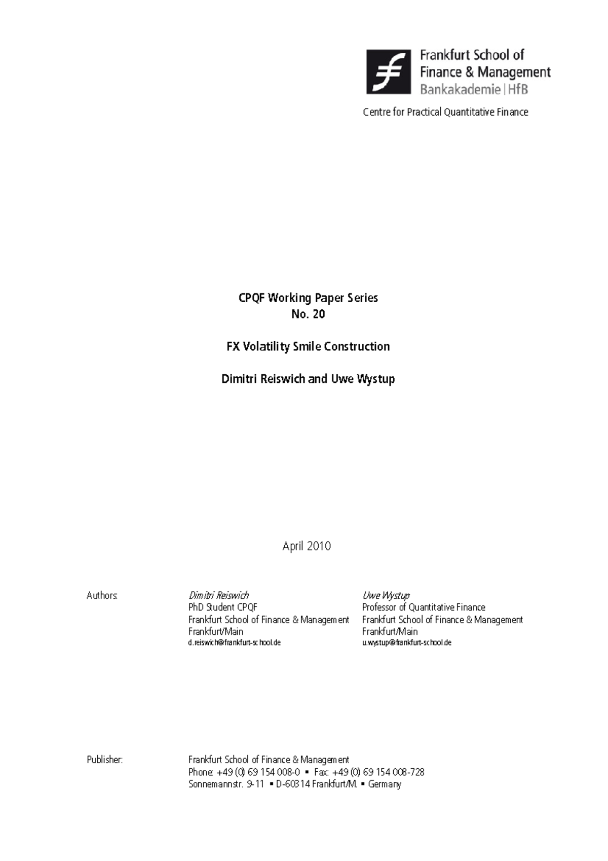 FX Volatility Smile Construction - CCeennttrree ffoorr ...