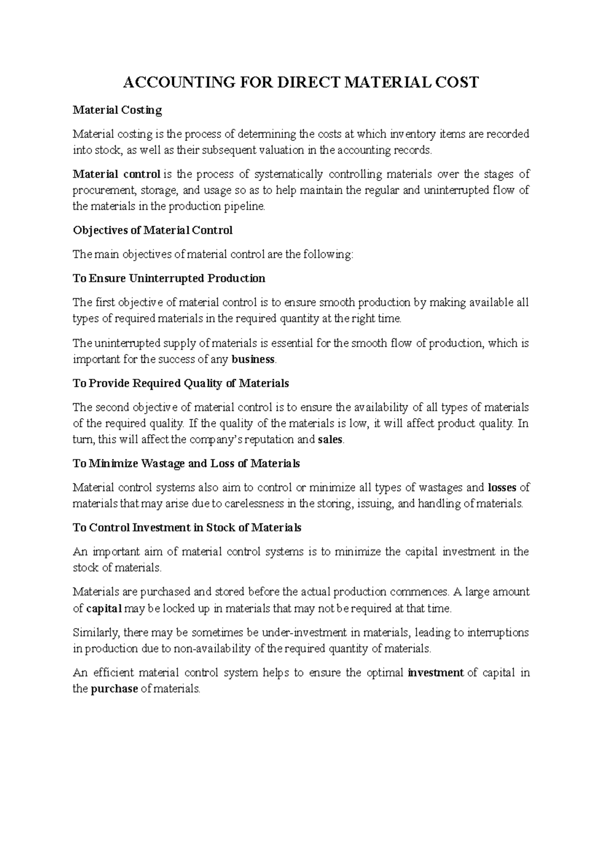 Accounting FOR Direct Material COST ACCOUNTING FOR DIRECT MATERIAL