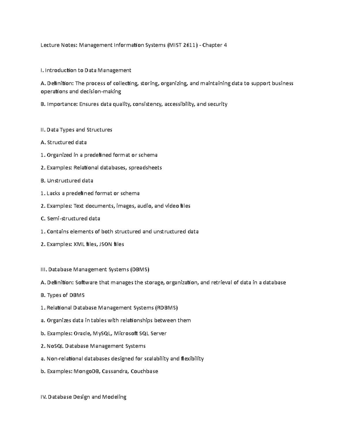 Mist chapter 4 - Lecture Notes: Management Information Systems (MIST ...