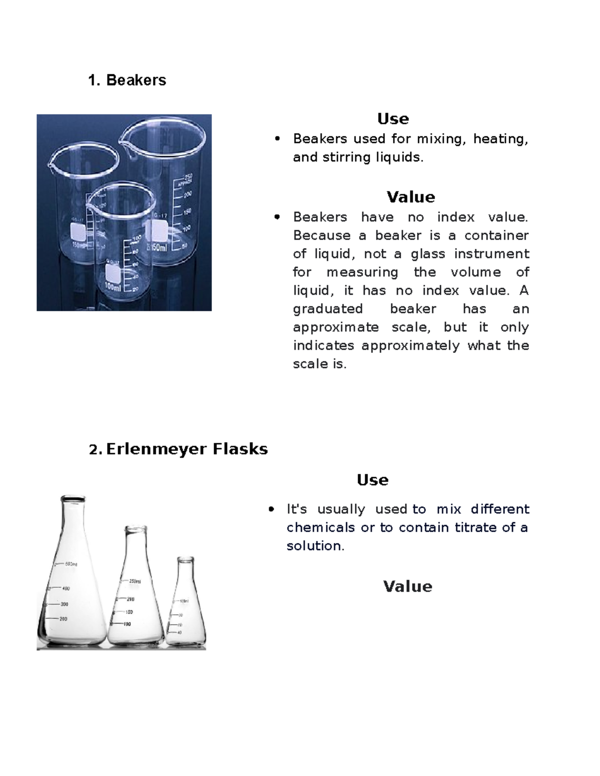 Biochemistryfinal hope it can help Beakers Use Beakers used for