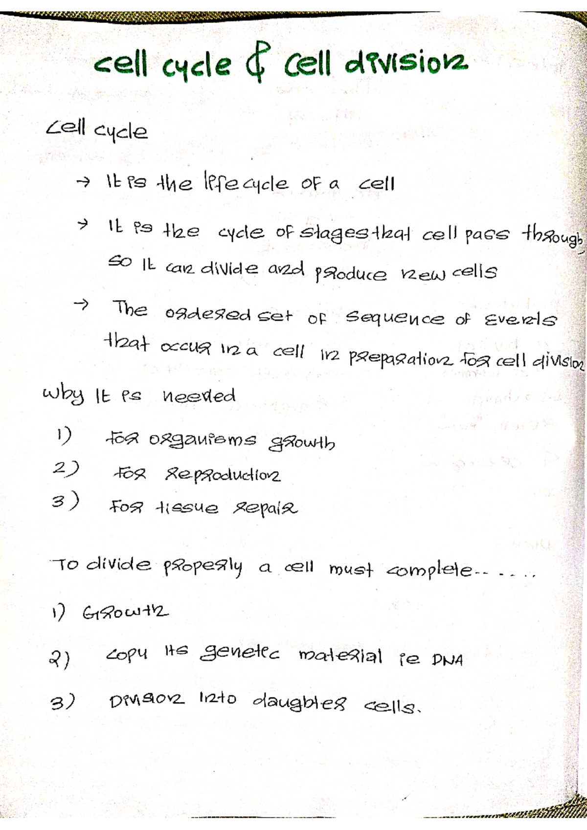 Short notes for Mitosis - Life science - Studocu