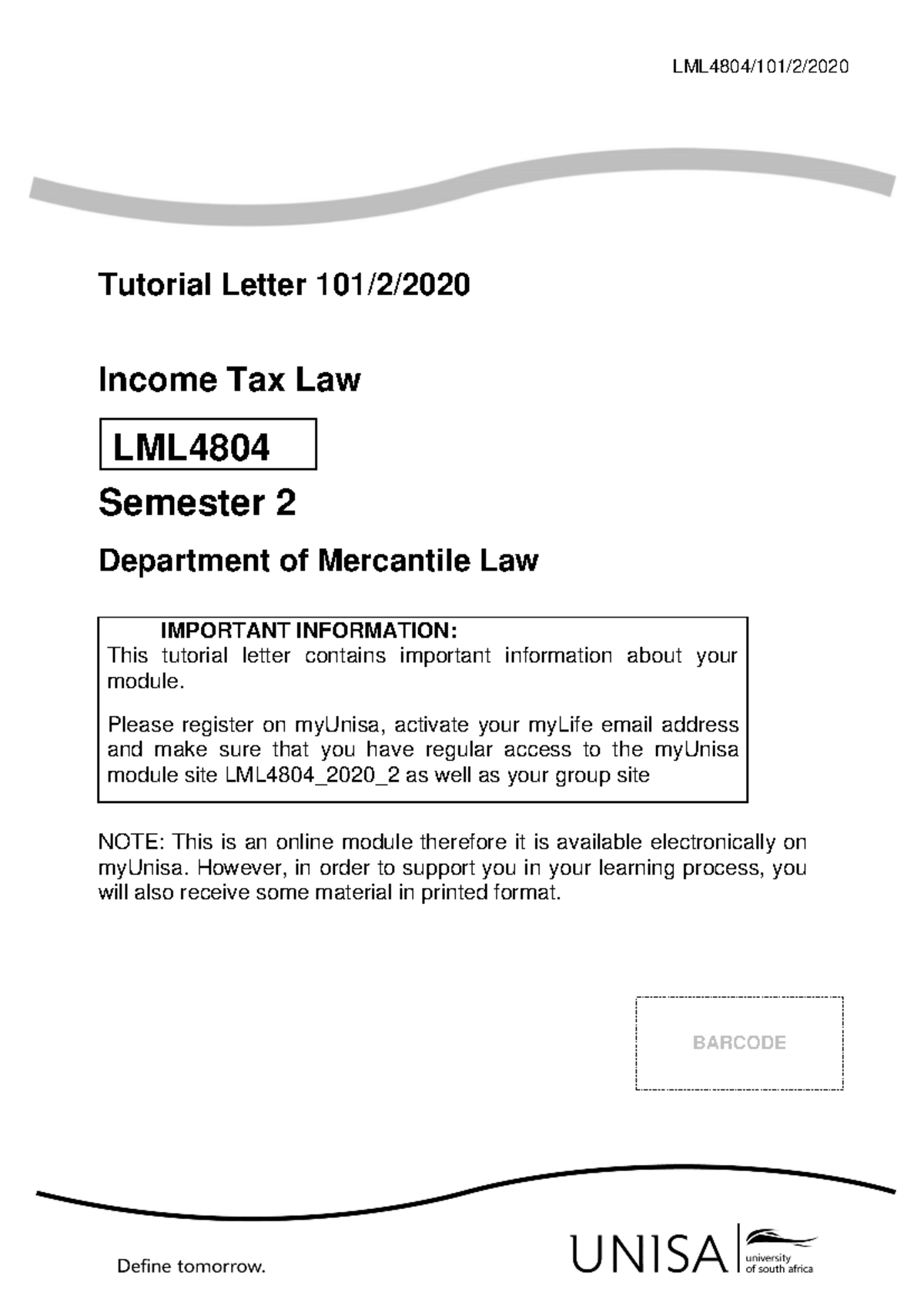 101 2020 2 b - NONE - LML4804/10 1 / 2 / 2020 Tutorial Letter 10 1 / 2 ...