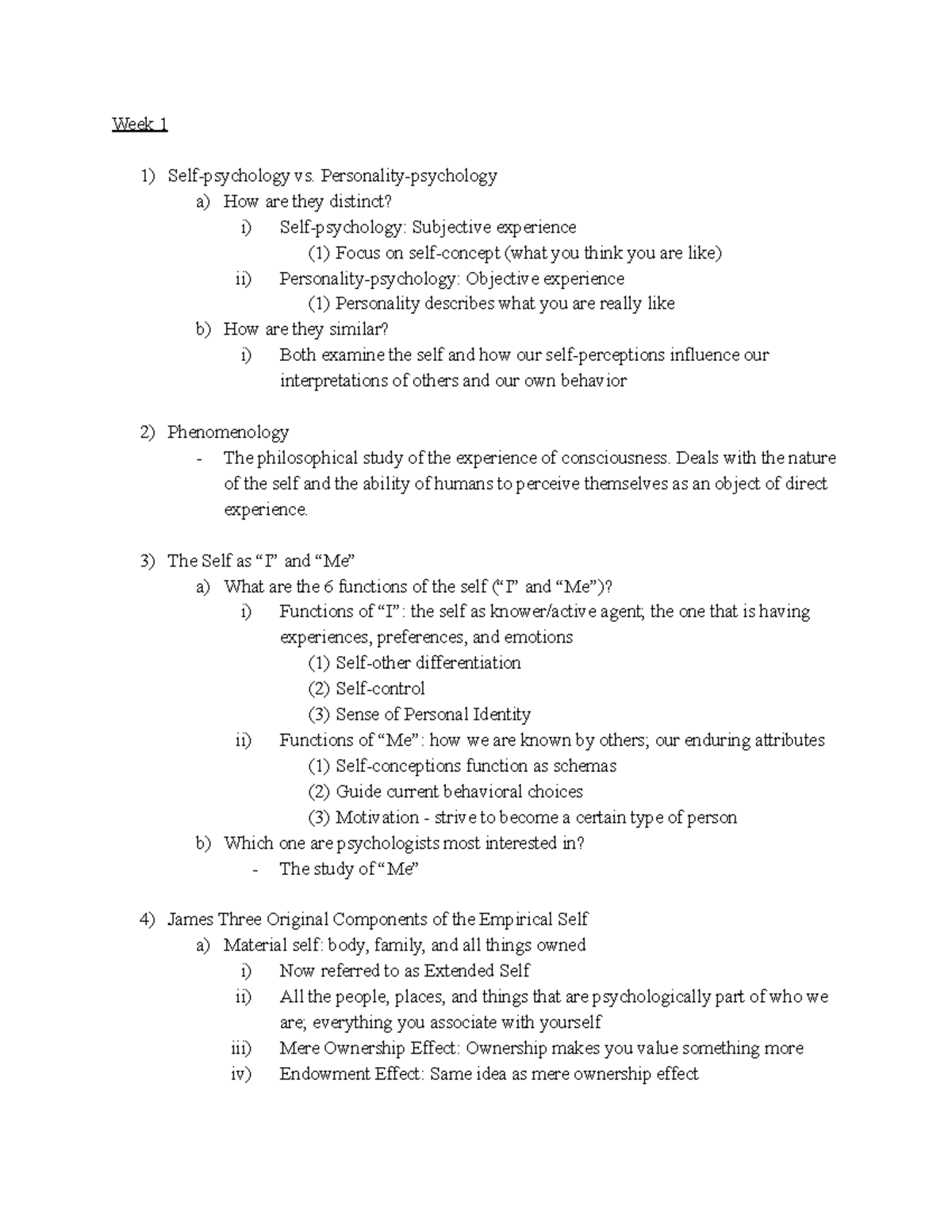 Self and Identity Midterm SG - Week 1 Self-psychology vs. Personality ...