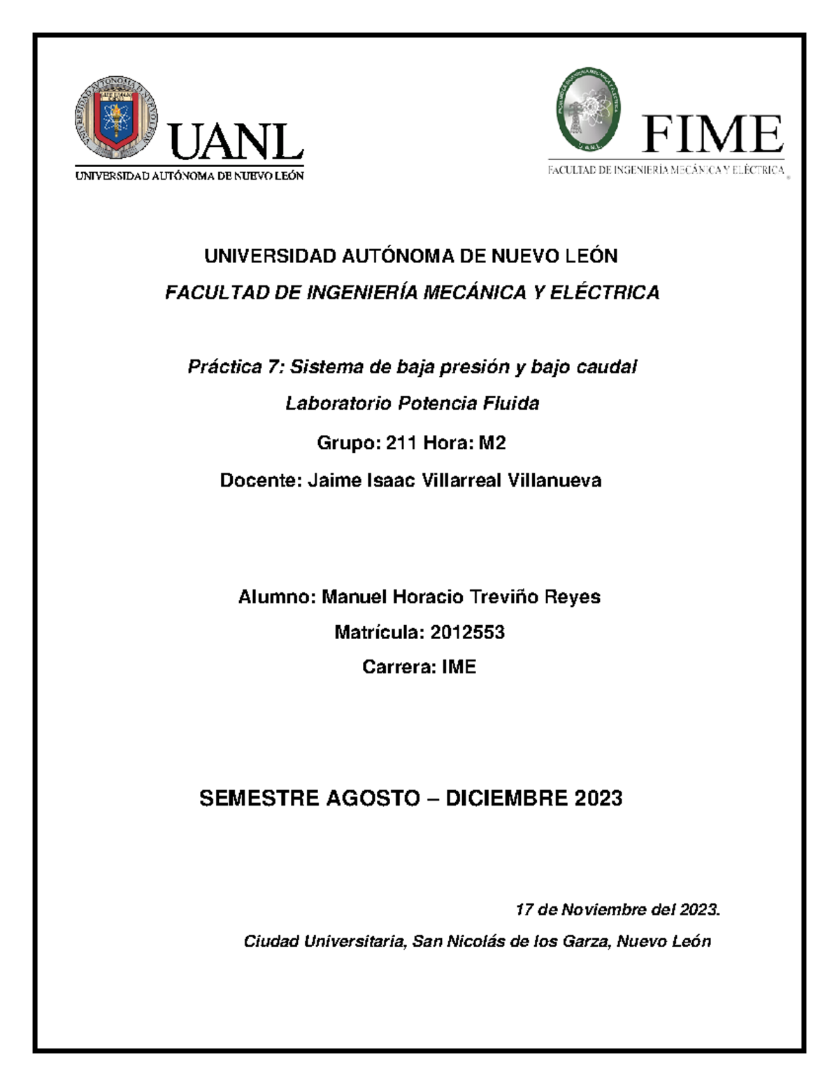 P7 Lab Potencia Fluida - Práctica 7 - UNIVERSIDAD AUTÓNOMA DE NUEVO ...