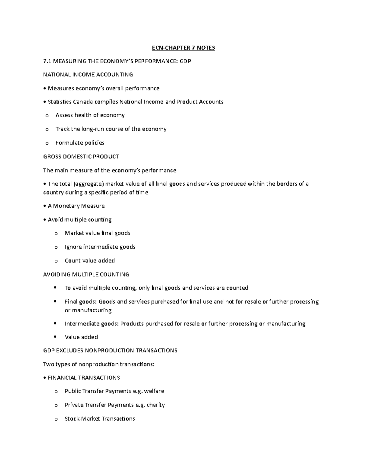 Ecn chapter 7 notes - ECN-CHAPTER 7 NOTES 7 MEASURING THE ECONOMY’S ...