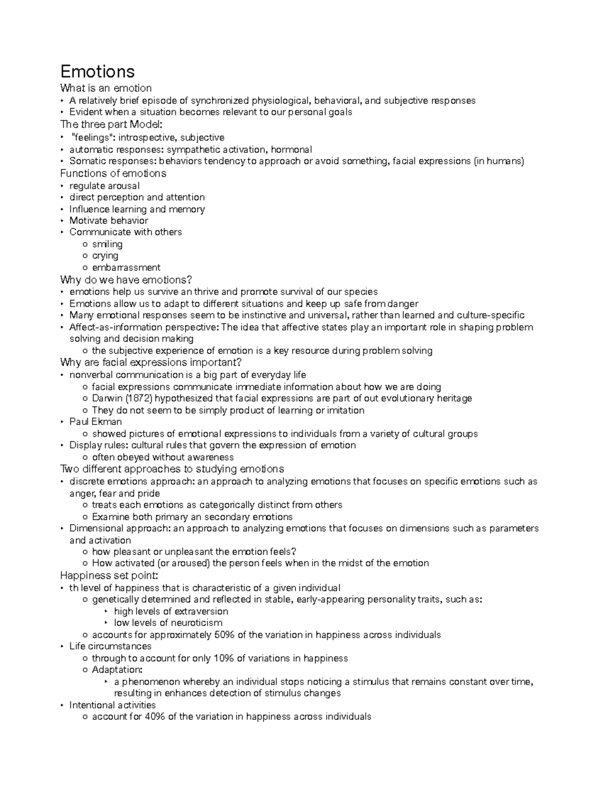 Lecture 22 Emotions PSY 1001 the U of M Studocu