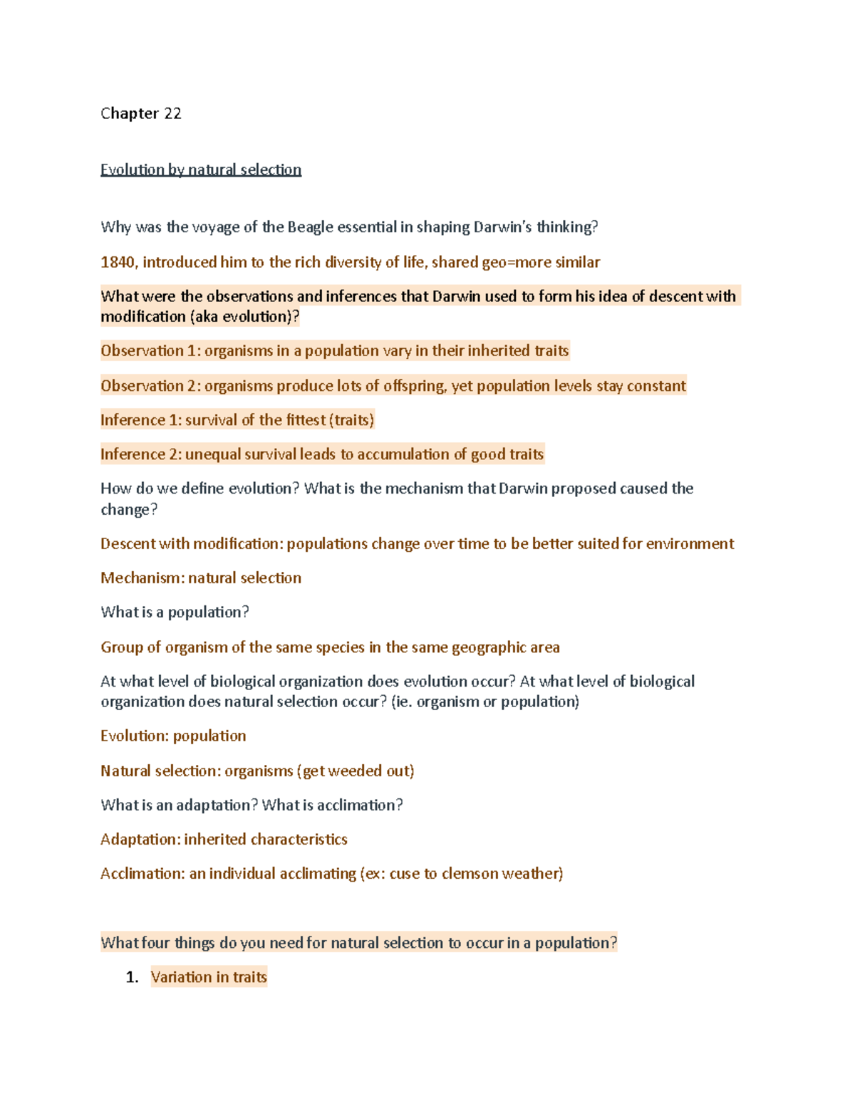 Exam 5 Study Guide - Chapter 22 Evolution by natural selection Why was ...