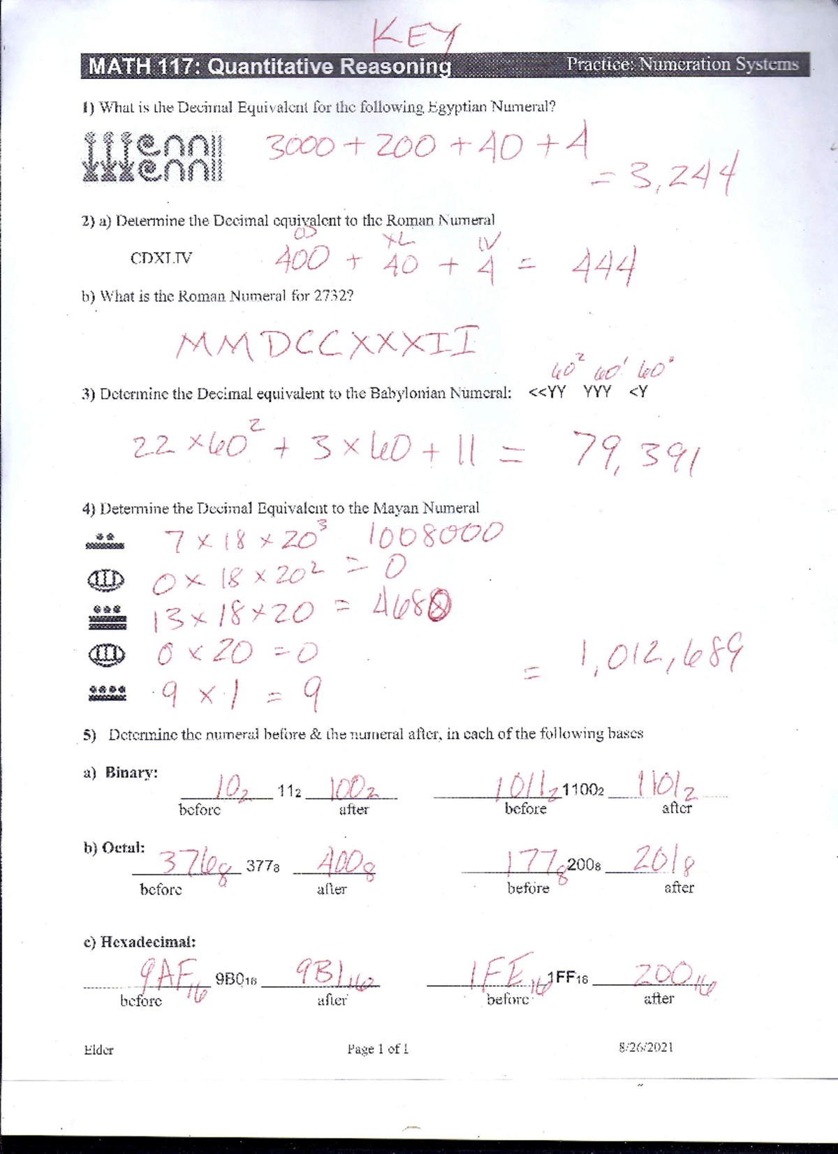 Numeration Practice-solutions - math-117-05 - Studocu