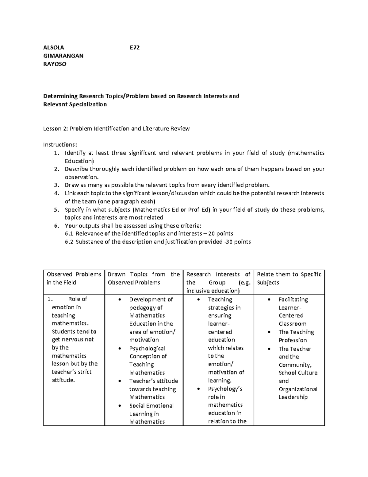 Research problem in Field - ALSOLA E GIMARANGAN RAYOSO Determining ...
