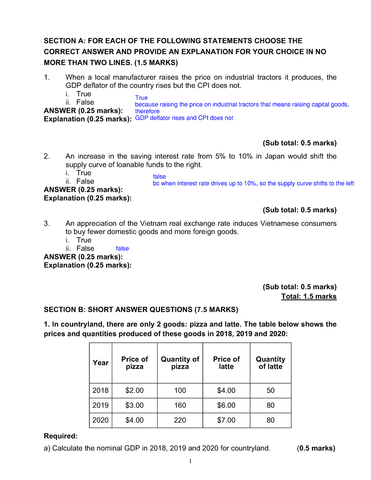 Final Exam Example 1 - 1 SECTION A: FOR EACH OF THE FOLLOWING ...