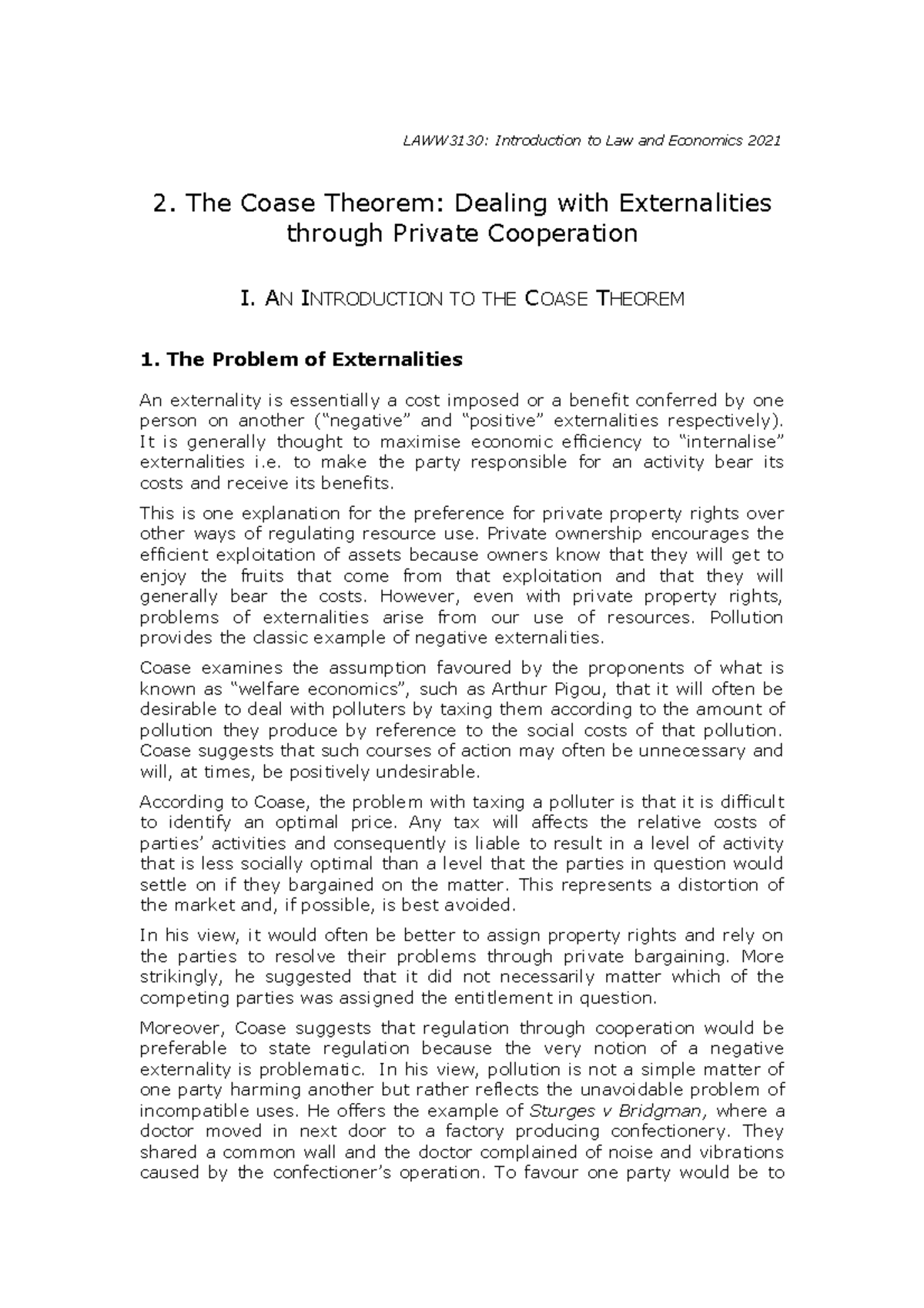 Introduction to Law and Economics Seminar 2: The Coase Theorem ...