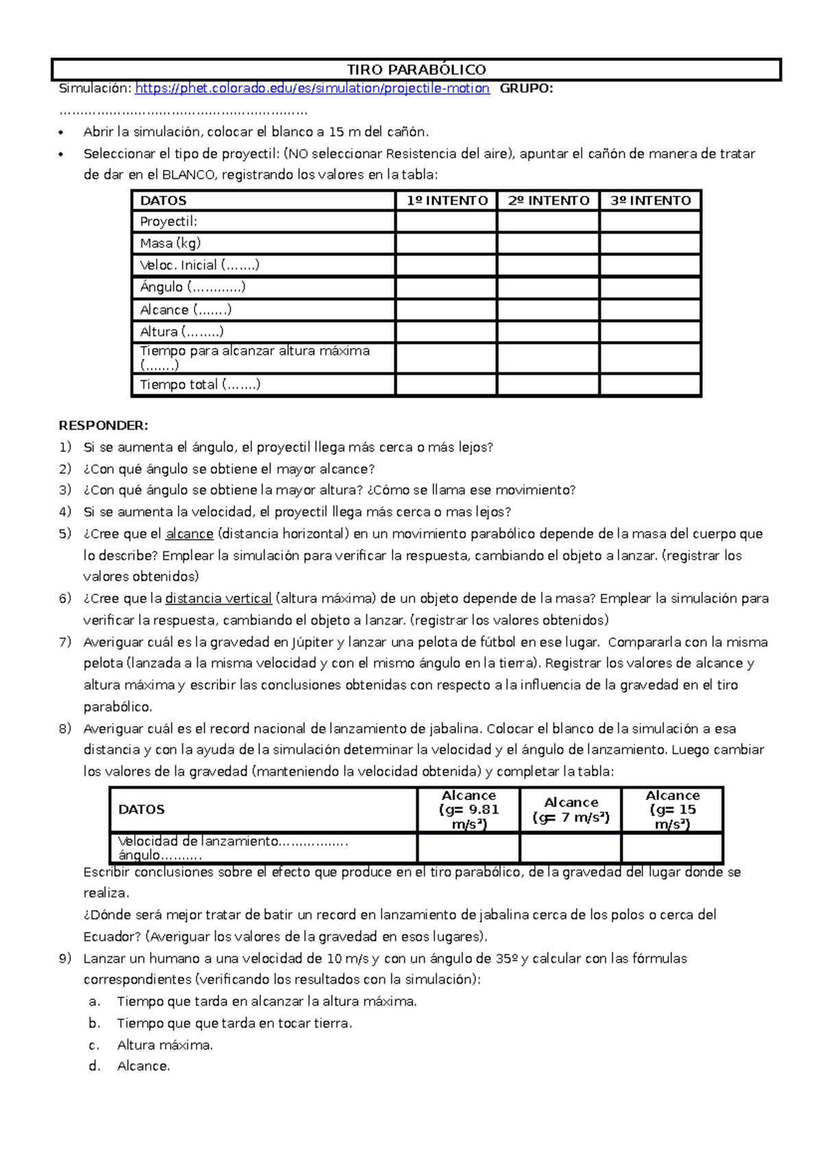 Tiro parabolico f sica cinematica tiro parab lico simulaci n studocu