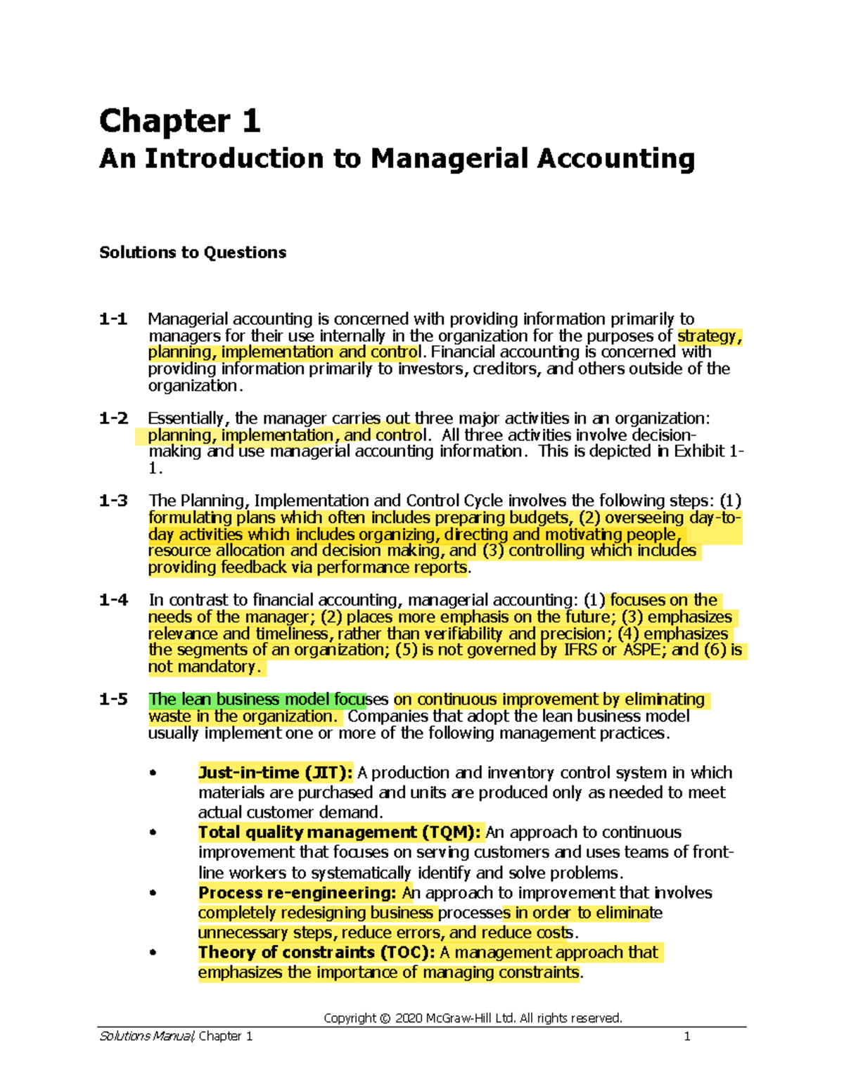 Soluiton Manual - Chapter 1 - Copyright © 2020 McGraw-Hill Ltd. All ...