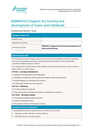 PAC01 - Workplace Observation Assessment (ECEC) - (CHCECE043, CHCECE047 ...