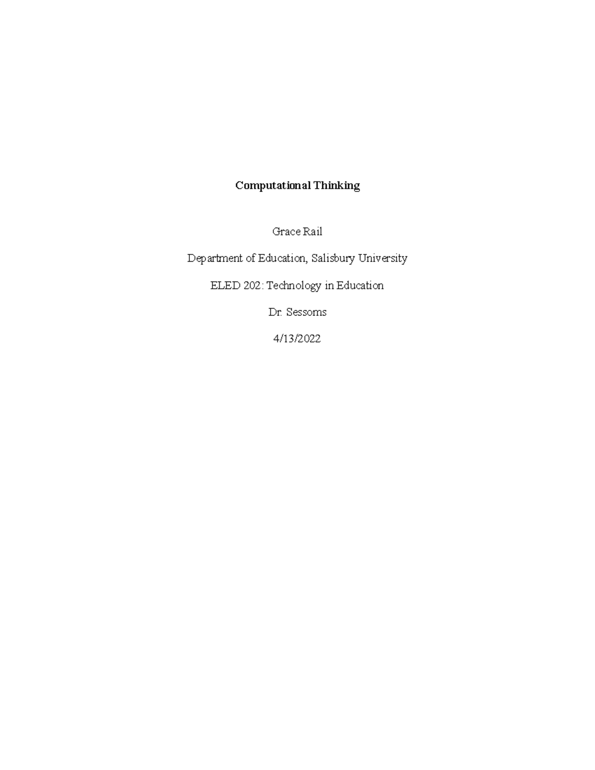 Computational thinking - Computational Thinking Grace Rail Department ...