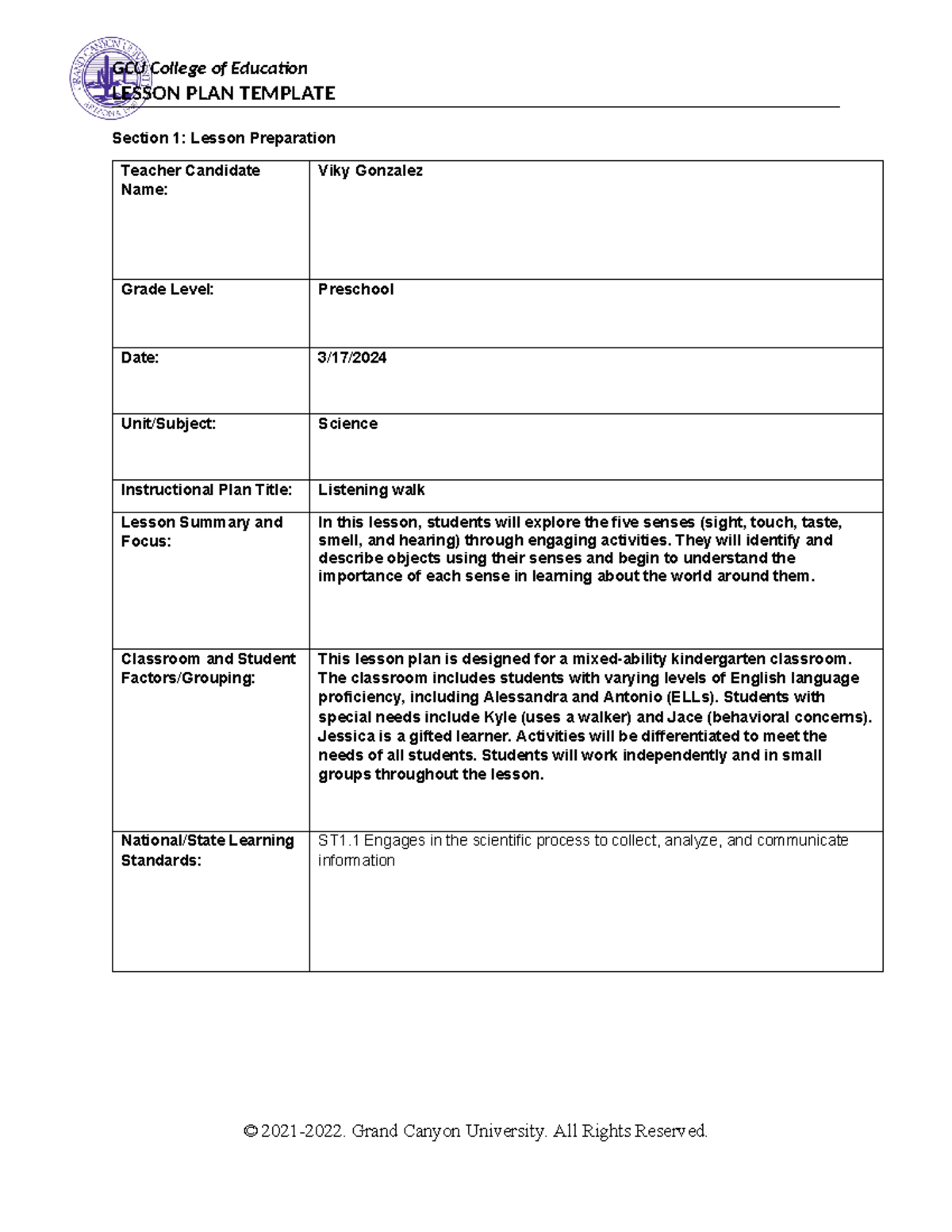 Lesson Plan S&L-425 - LESSON PLAN TEMPLATE Section 1: Lesson ...