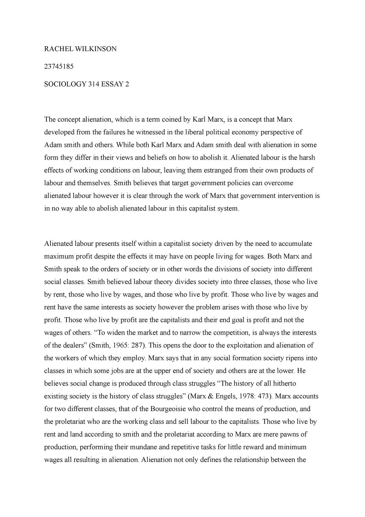 Sociology 314 essay 2 - RACHEL WILKINSON 23745185 SOCIOLOGY 314 ESSAY 2 ...