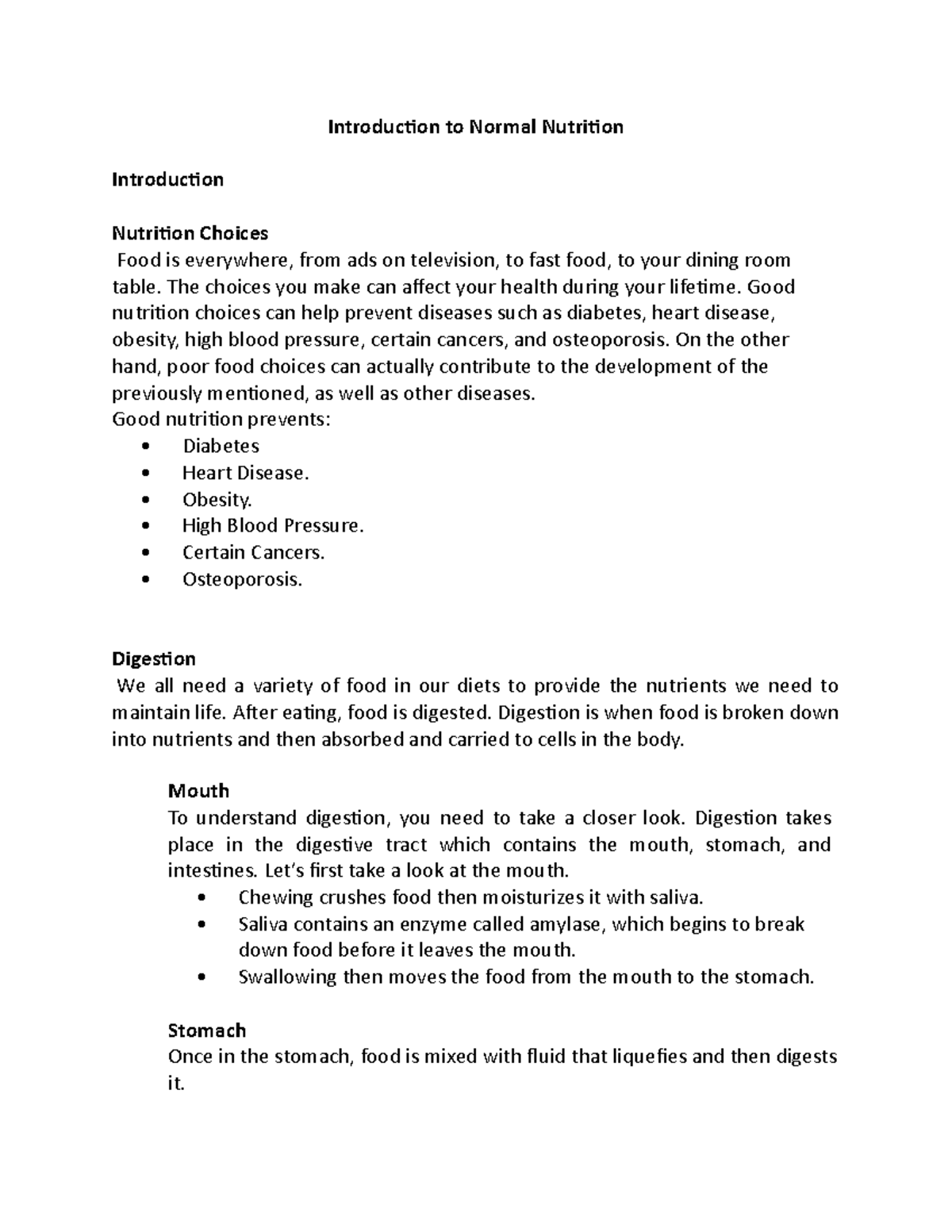 Intro to Normal Nuitrition - Introduction to Normal Nutrition ...