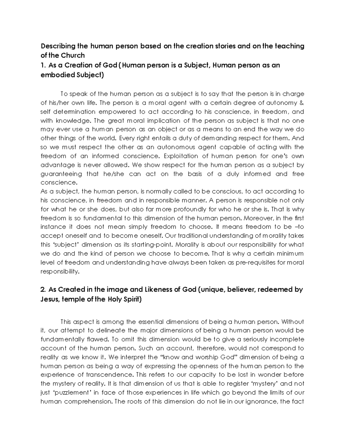 The Human Person - Describing the human person based on the creation ...