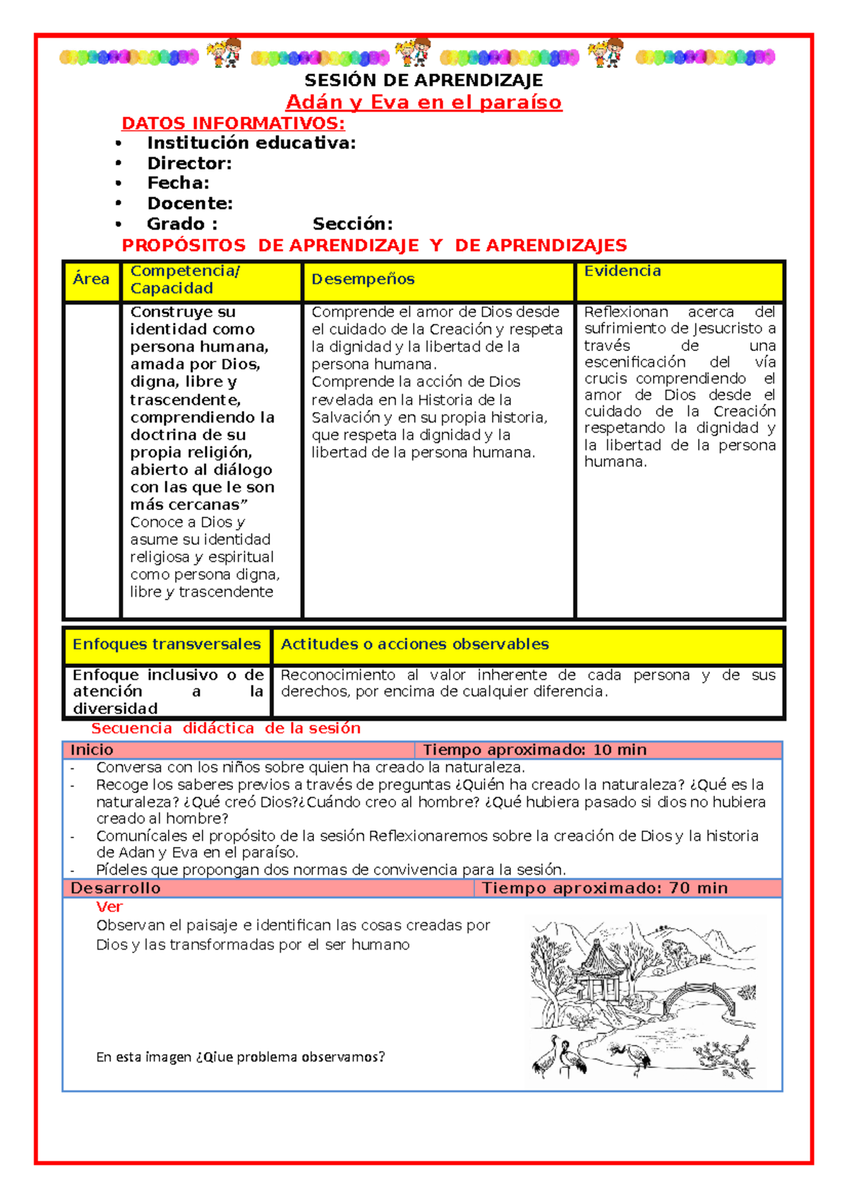 EDUC. Religiosa-Adán y Eva en el paraíso - SESIÓN DE APRENDIZAJE Adán y