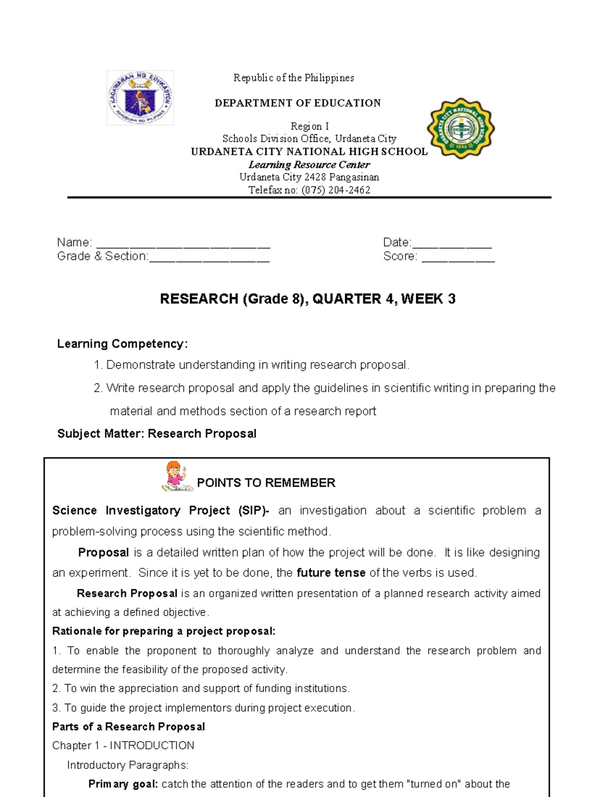 Las Research Quarter 4 Week 3 - Republic Of The Philippines Department 