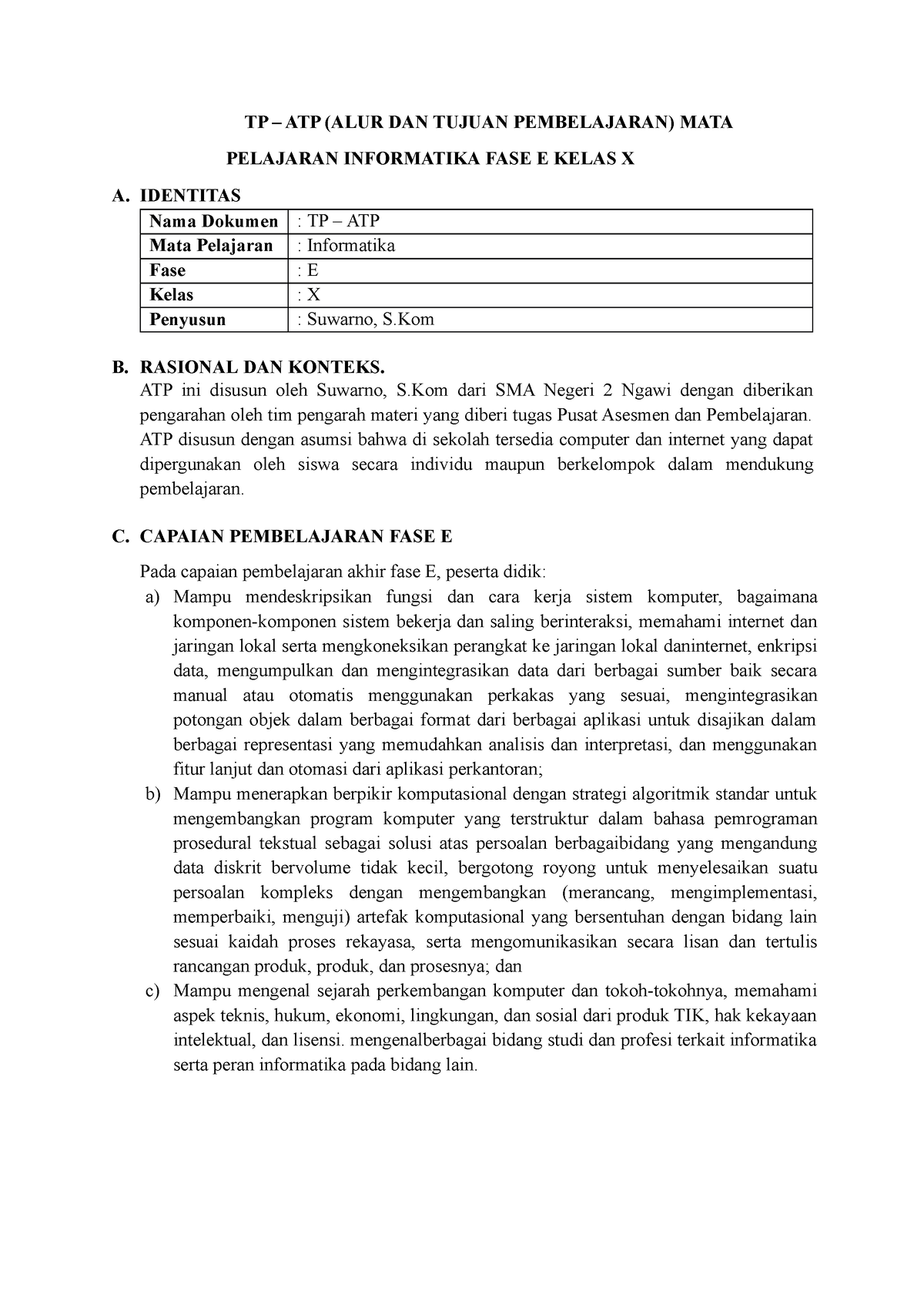 ATP Informatika - TP – ATP (ALUR DAN TUJUAN PEMBELAJARAN) MATA ...