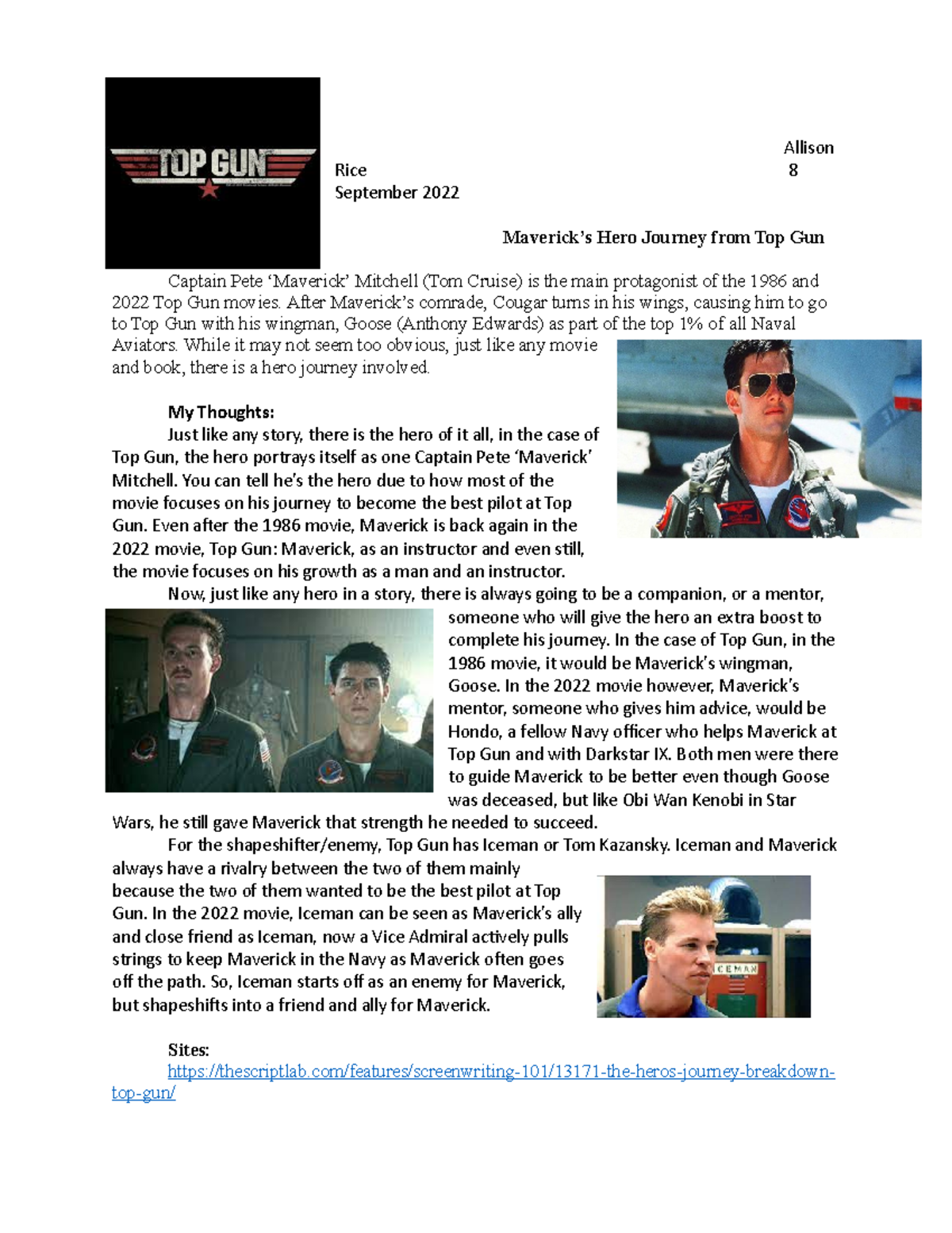 Top Gun Maverick Hero Story Allison Rice 8 September 2022 Maverick’s Hero Journey from Top Gun