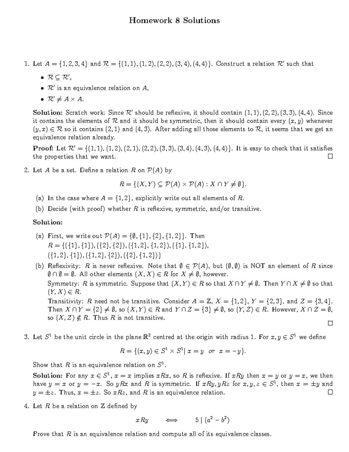 Math 220 Fall 20 Homework 8 Solutions - Homework 8 Solutions LetA={ 1 ...