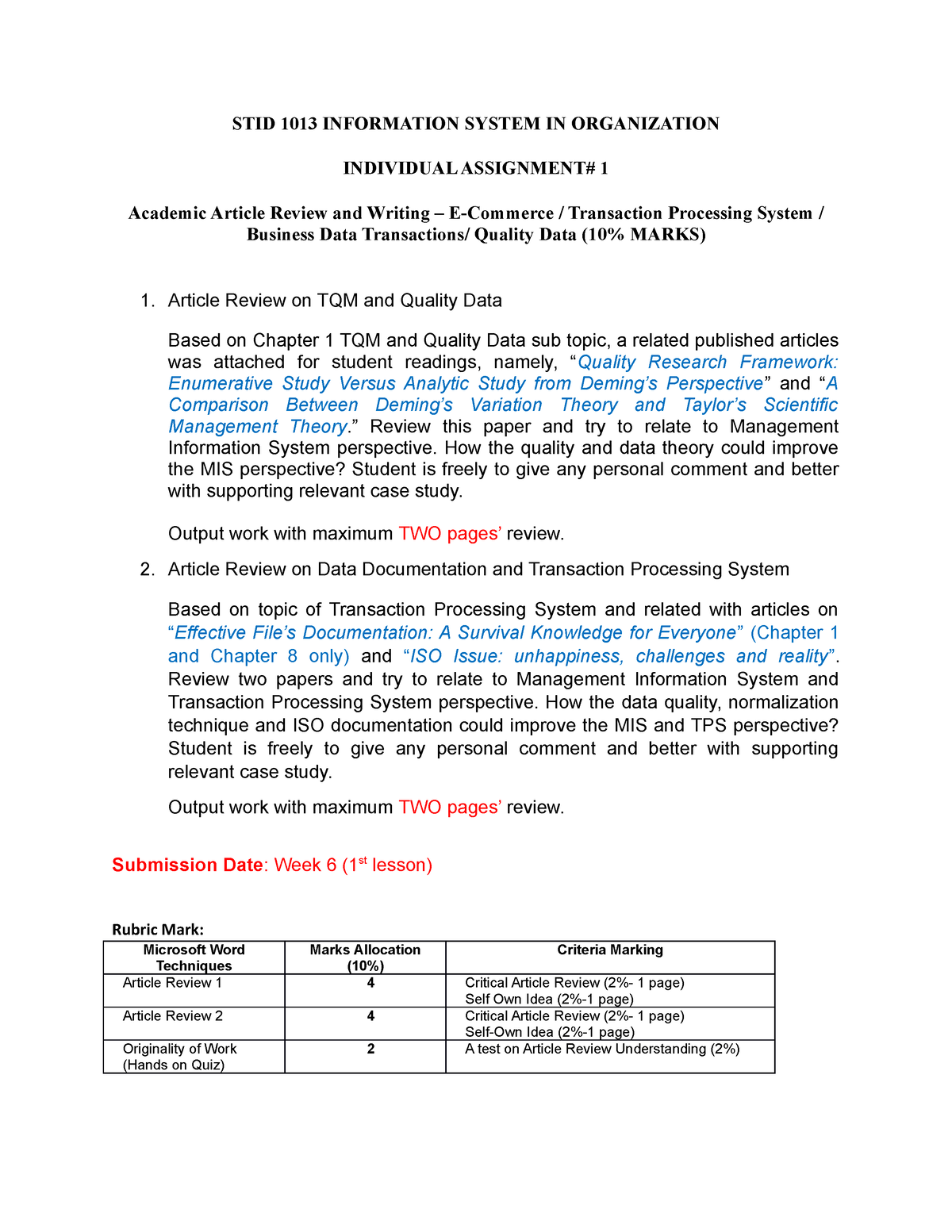 information system assignment