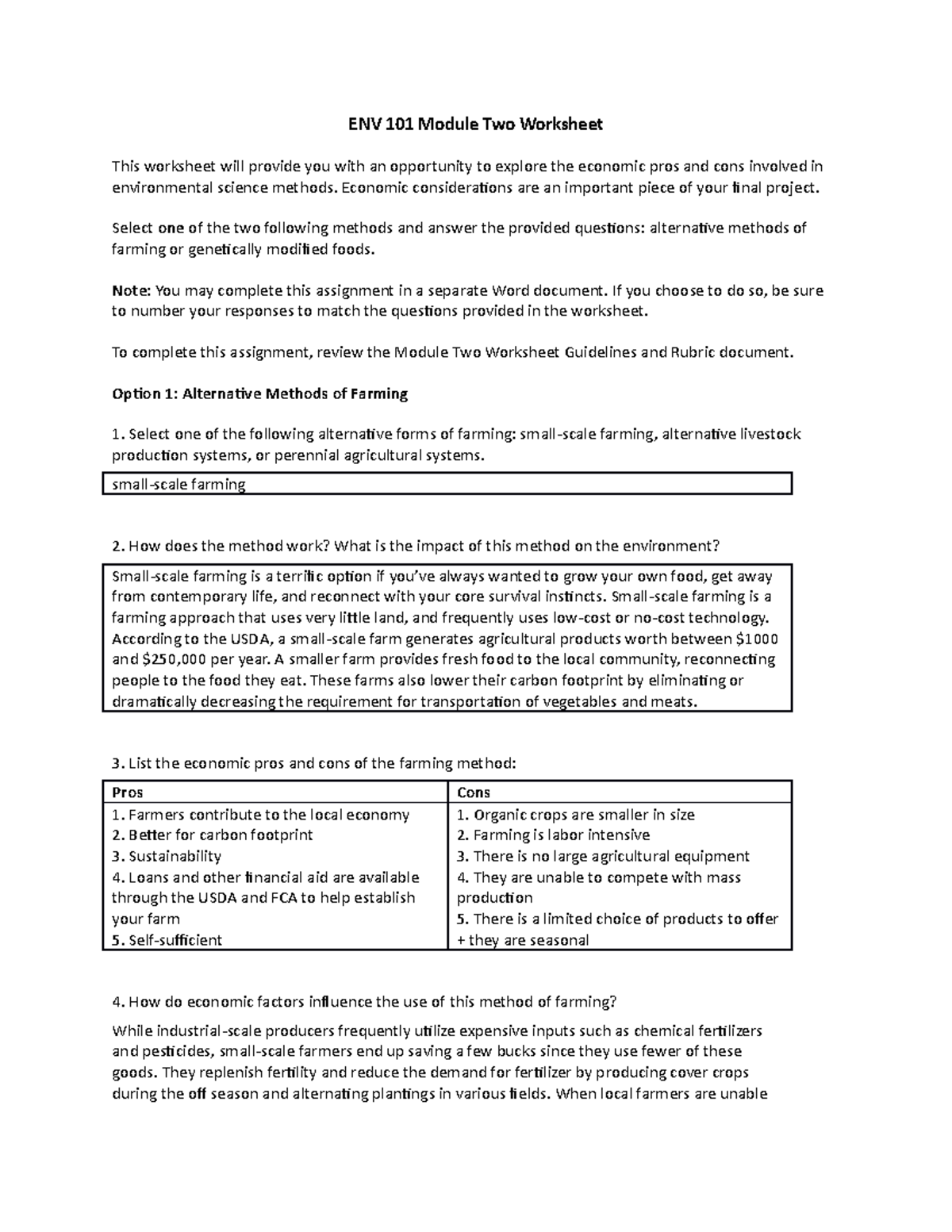 ENV 101 Module Two Worksheet (B) - ENV 101 Module Two Worksheet This ...