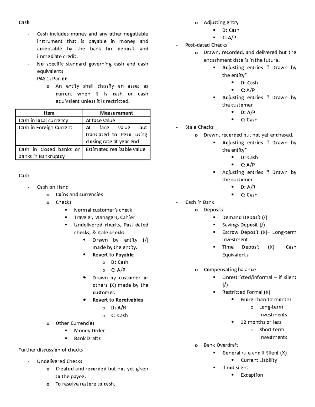 Intacc - Lecture and notes - Cash - Cash includes money and any other ...