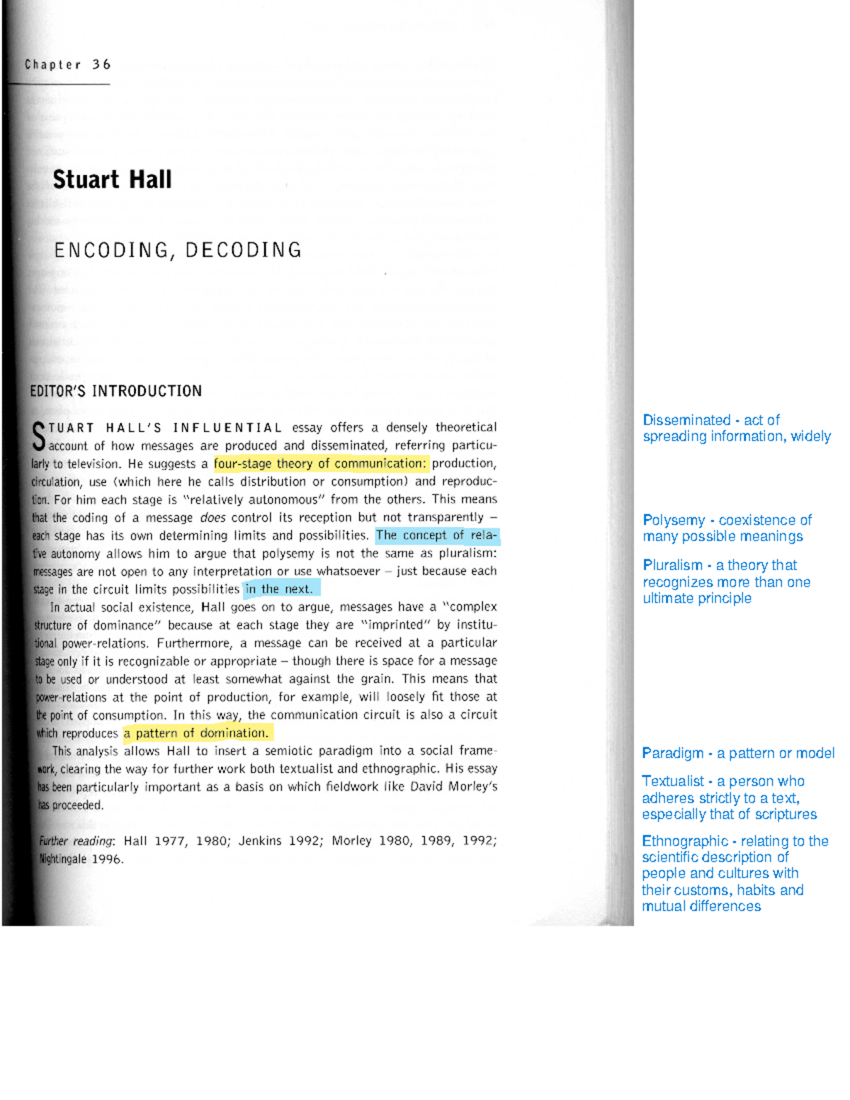 Encoding Decoding Stuart Hall - Multi Media & Mass Communication - Studocu