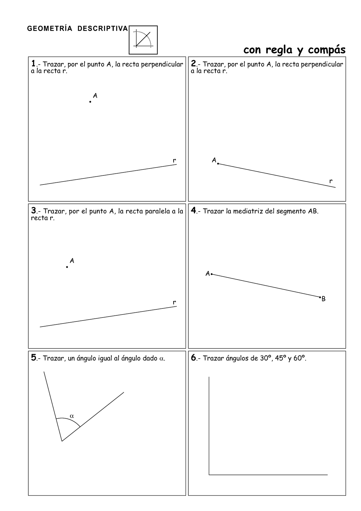 54 Ejercicios Basicos De Geometria Descriptiva Con Regla Y Compás 1 Trazar Por El Punto A 5803