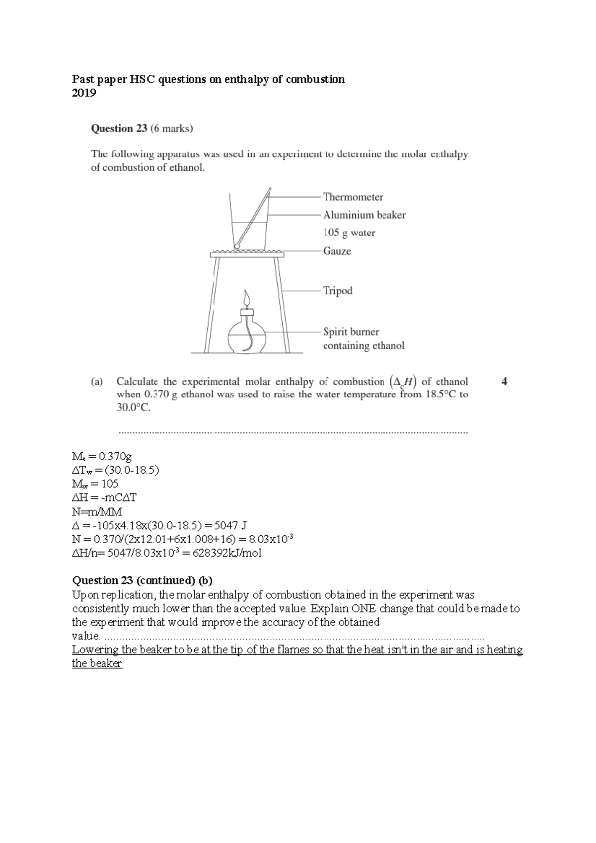 Enthalpy calcs hsc v2 fjkfljksd Past paper HSC questions on