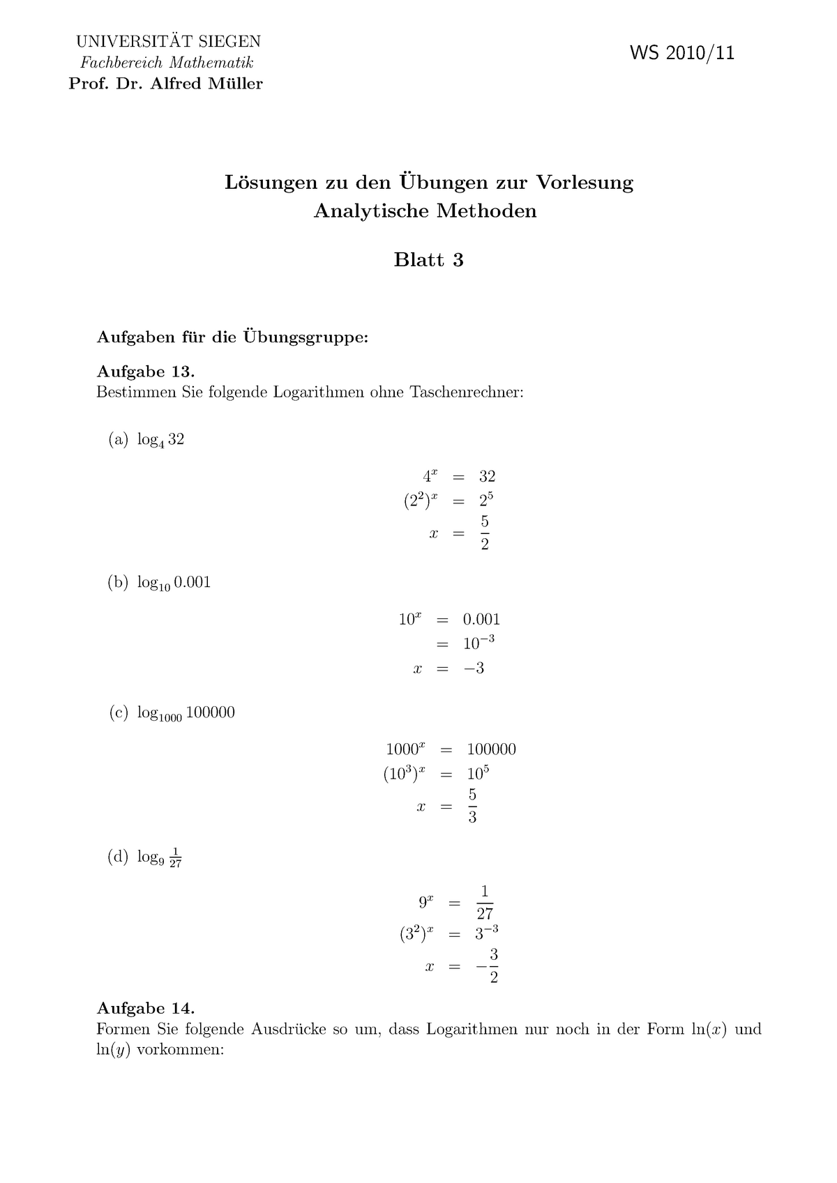 (WS 2010/11) Übungen Analytische Methoden - UNIVERSITAT SIEGEN ̈ ...