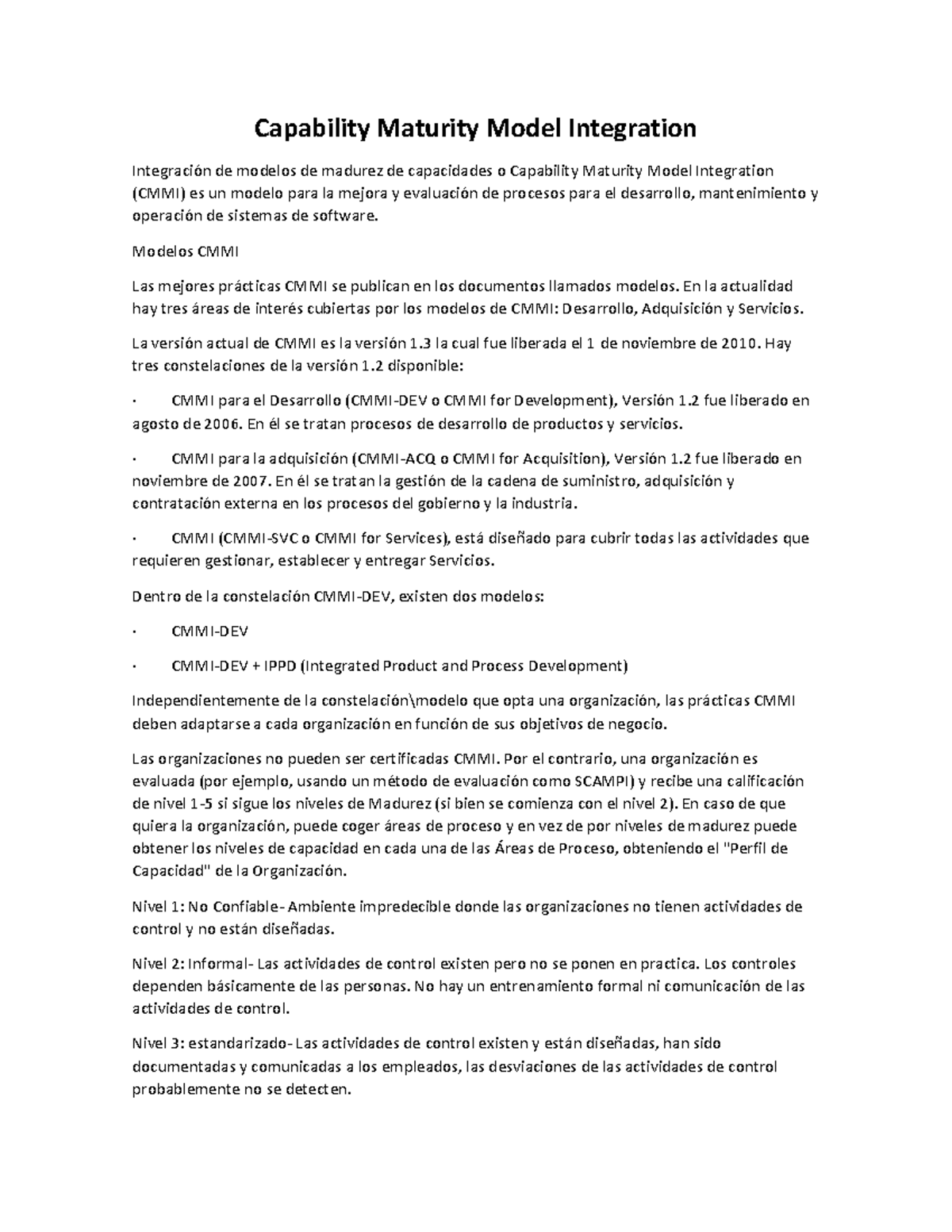 CMMI - CMMI - Capability Maturity Model Integration Integración de ...