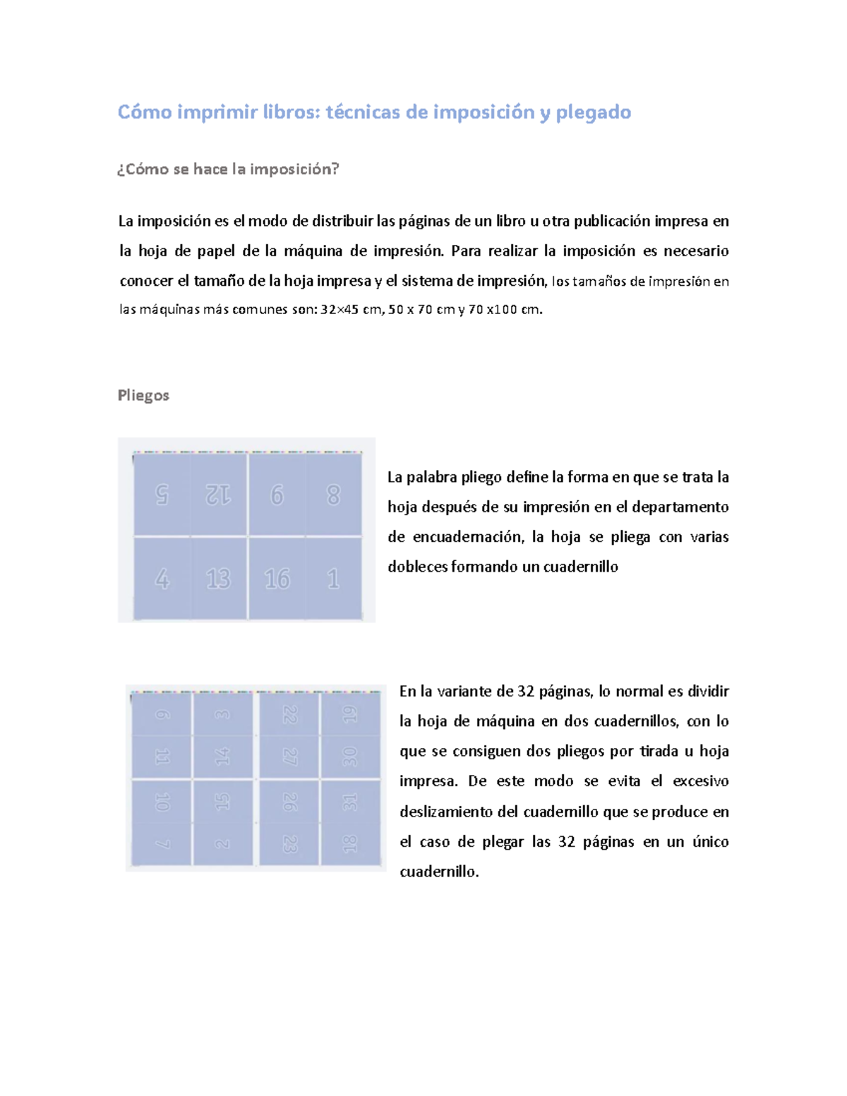 La imposición y tipos de papel - Cómo imprimir libros: técnicas de ...
