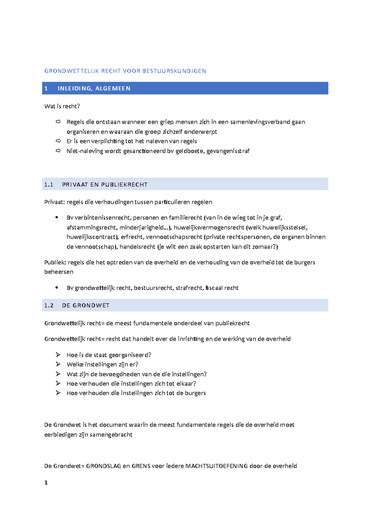 Samenvatting Grondwettelijk Recht Voor Bestuurskundigen ...