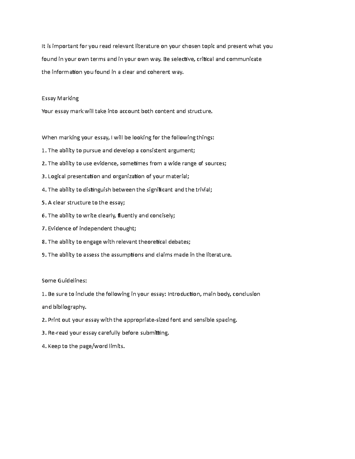 Essay tips - It is important for you read relevant literature on your ...