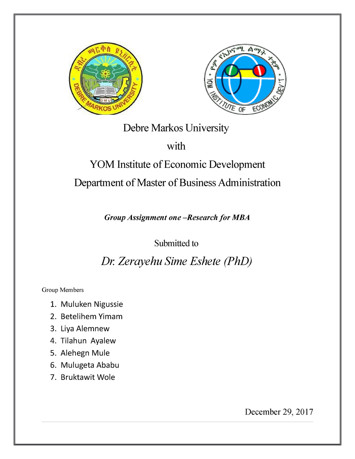 research proposal in debre markos university